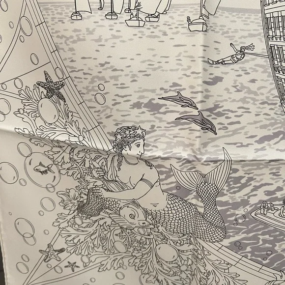 Hermes flagship scarf 90 white and grey - Picture 6 of 8